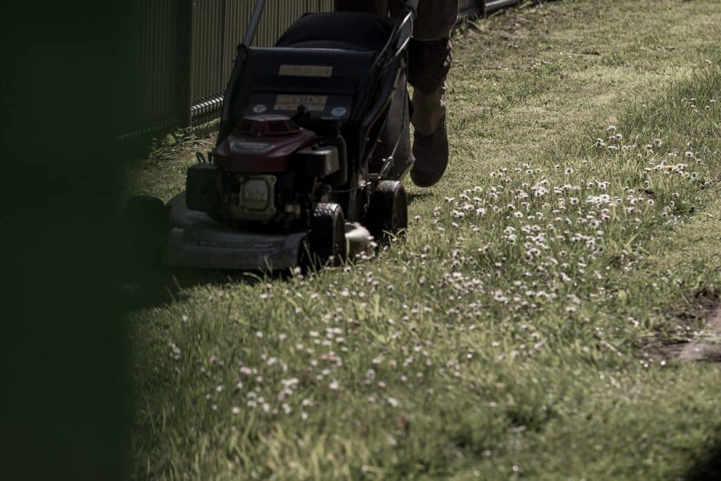 gros plan sur une tondeuse en cours d'utilisation
