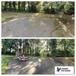 avant après d'un nettoyage de parking avec une balayeuse