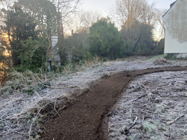 parcelle en friche avec un premier passage du broyeur sur micro tracteur