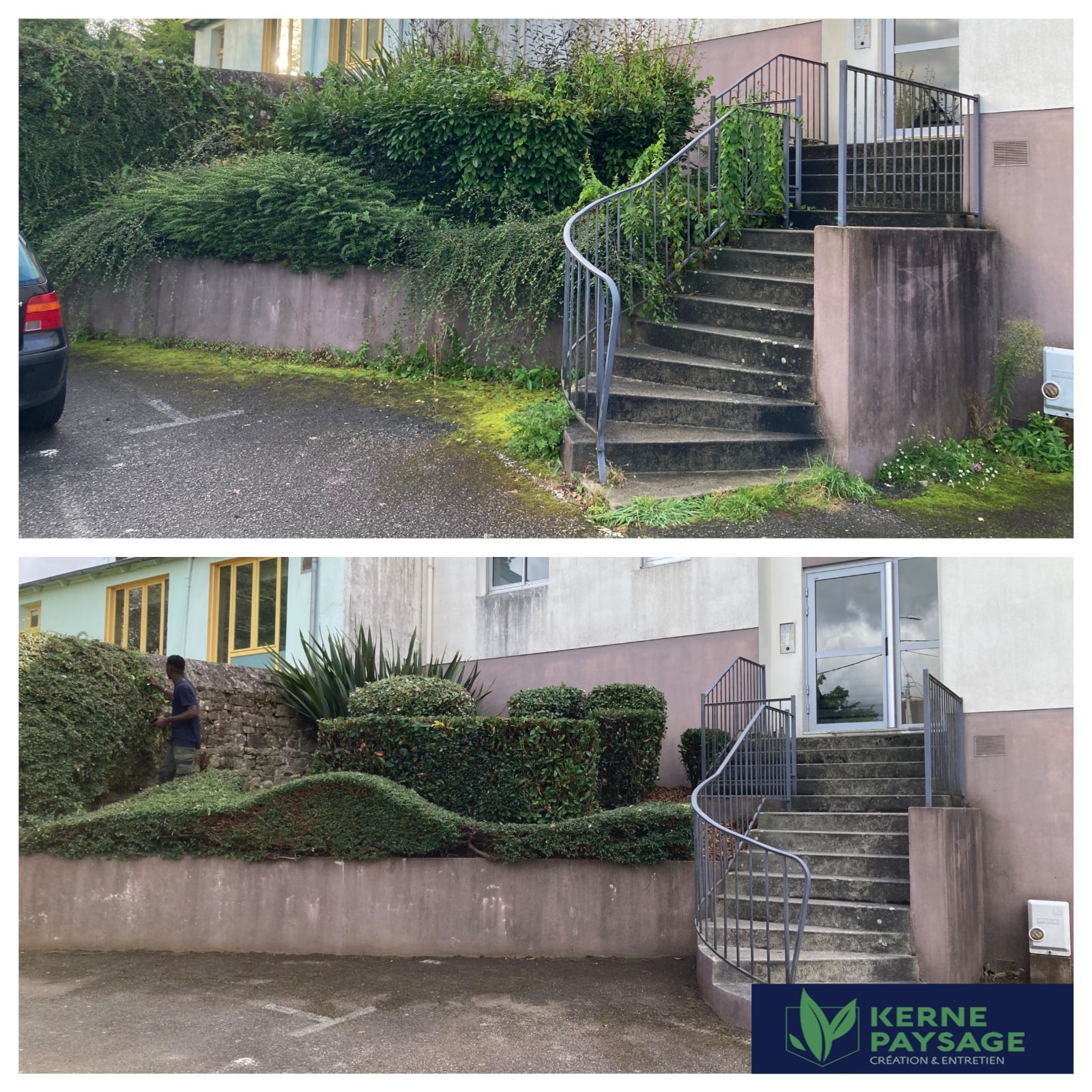 avant après d'un parking nettoyé et taillé